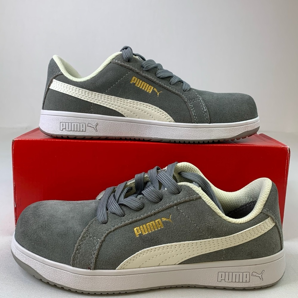 Puma Women Iconic Suede Sneaker Grey Low Comp Toe LaceUp Safety Work Shoe Sz 6.5